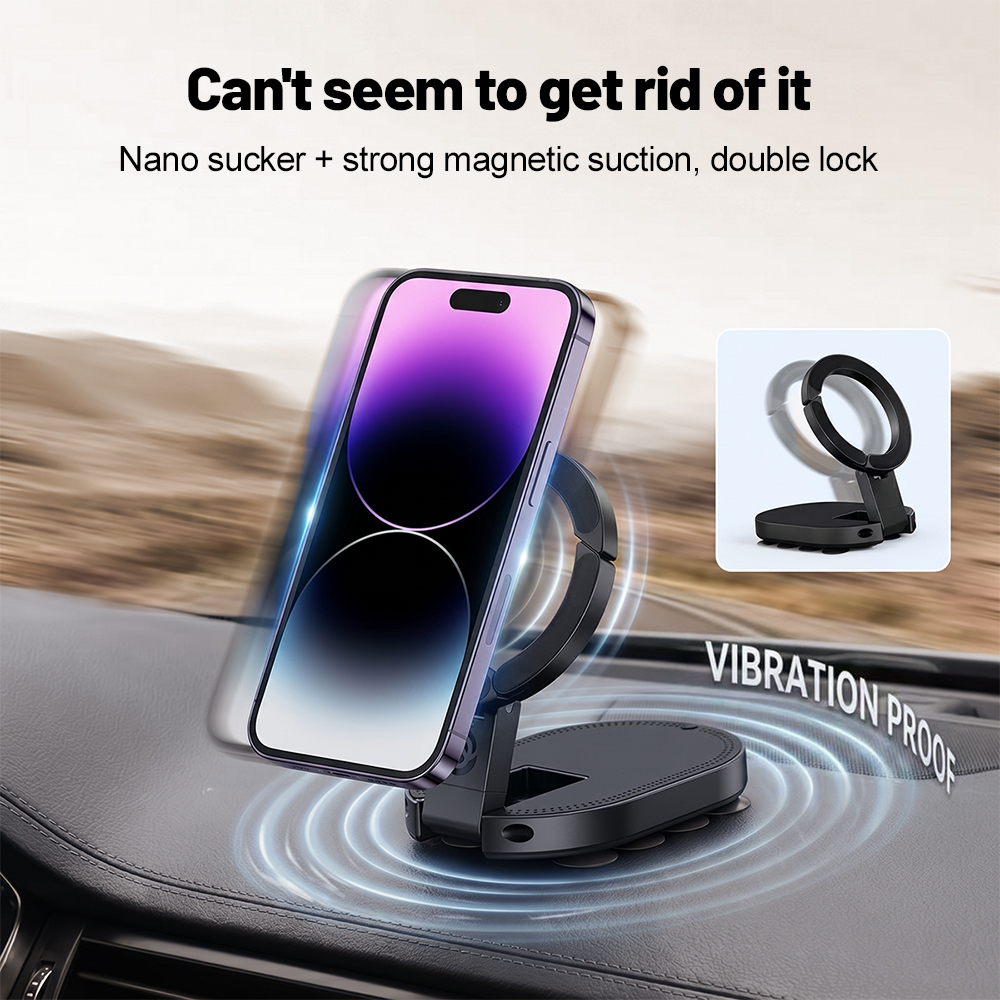 Metal Photo Panel - 360 ° ที่วางโทรศัพท์แม่เหล็กแบบหมุนได้ 3-in-1 พร้อมถ้วยดูด ปรับมุมได้หลายทิศทาง